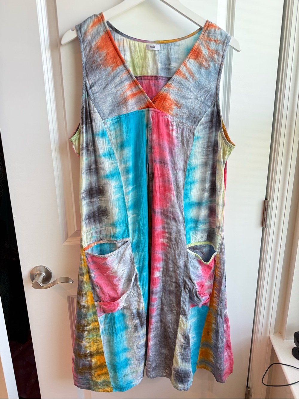 Tulip Tie Dye Rainbow Midi Dress Lagenlook Artsy Beach Coverup Bohemian Boho XL